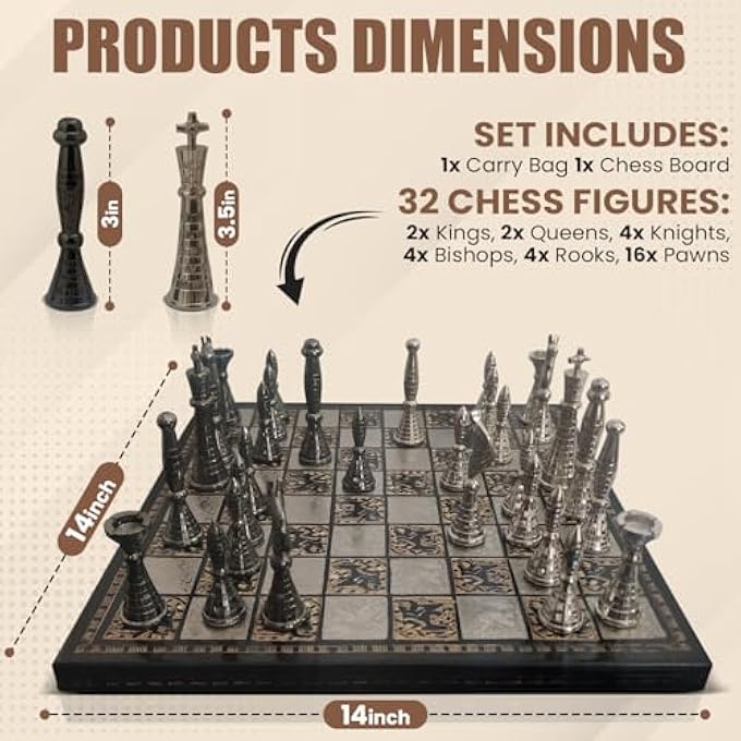 rayihni COLLECTIBLE TRIBAL WARLI ART BRASS CHESS SET IN LEATHER STORAGE BOX. (12 X 12 IN) - Image 4